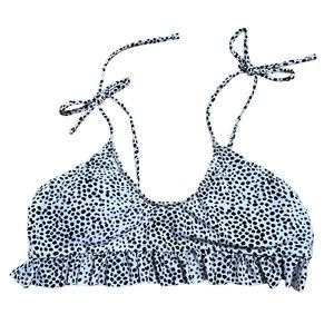 Black And White Polka Dot Swimsuit Top W Ruffle Hem